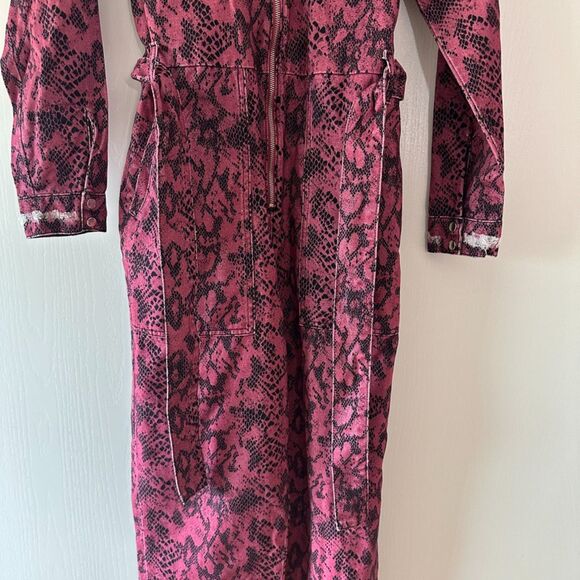 NWT One Teaspoon Distressed Python Claudia Overalls Jumpsuit Black Pink Sz Small - Picture 3 of 10
